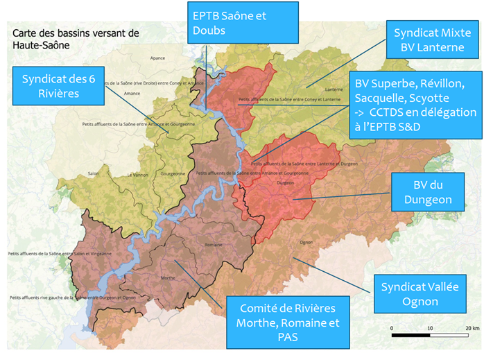 Carte des bassins versants de la Haute-Saône