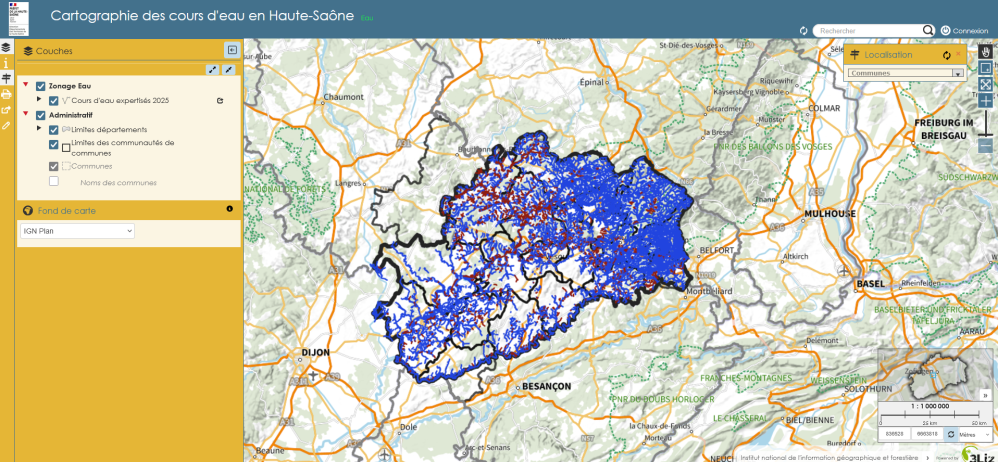 Cartographie dynamique des cours d'eau de Haute-Saône