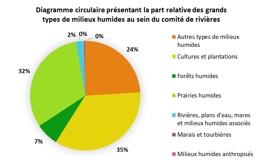 Répartition des grands types de milieux humides sur le périmètre du comité de rivières MRPAS